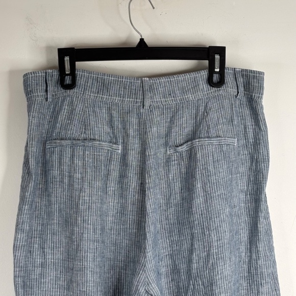 Everlane Linen Way-High Drape Pant 14 Wide Leg Pleated Blue Pinstripe Chambray - Picture 9 of 16